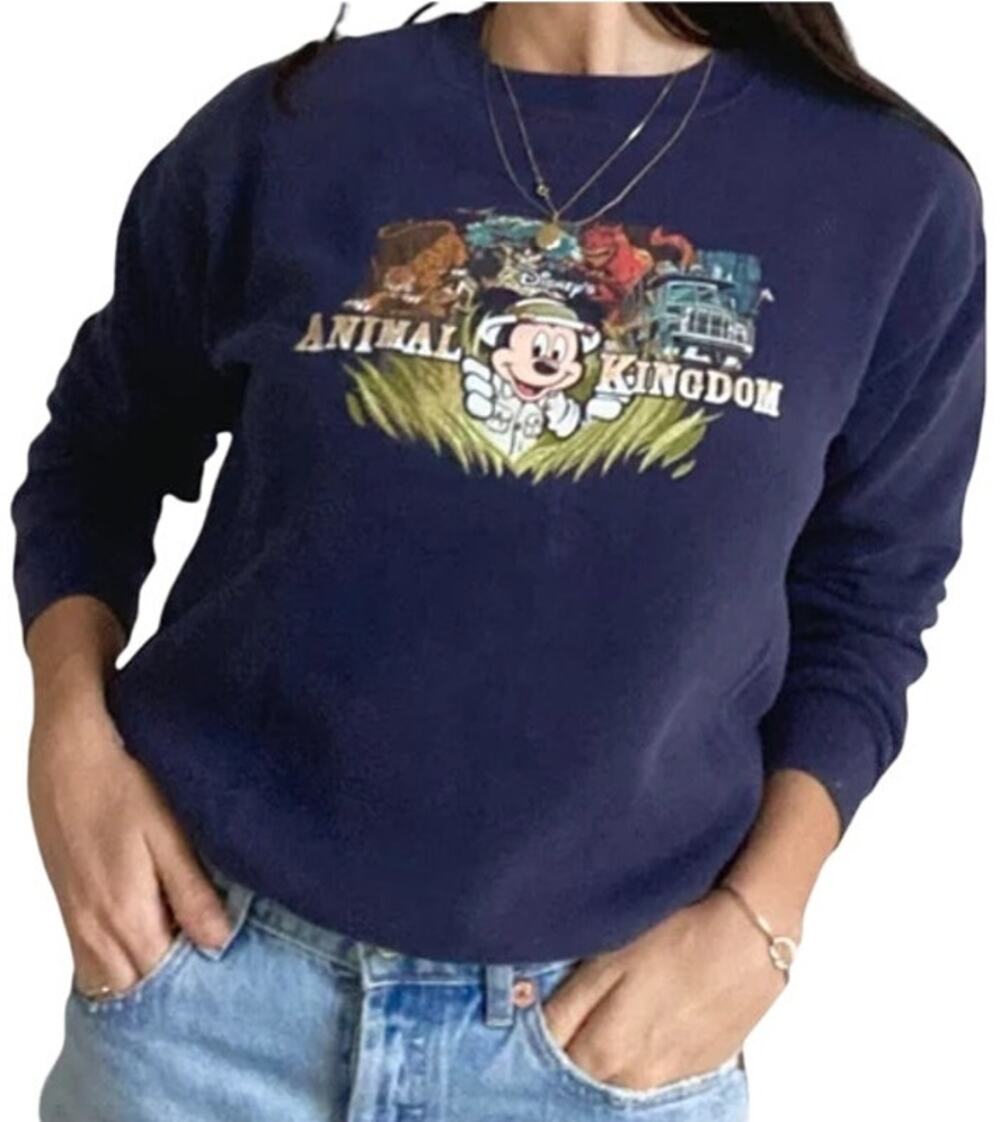 Vintage Walt Disney World Animal Kingdom Sweatshirt Mickey Crew Neck Blue XS